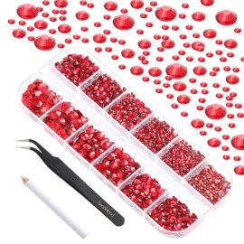 Beadsland Rhinestones for Makeup,8 Sizes 2500pcs Red Flatback Rhinestones Eye Gems for Nails Crafts with Tweezers and Wax Pencil,Siam,SS4-SS30 Beadsland Rhinestones for Makeup,8 Sizes 2500pcs Red Flatback Rhinestones Eye Gems for Nails Crafts with Tweezers and Wax Pencil,Siam,SS4-SS30