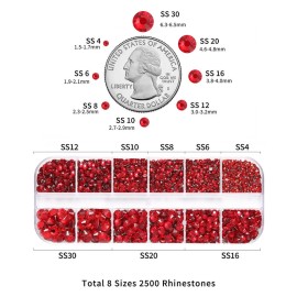 Beadsland Rhinestones for Makeup,8 Sizes 2500pcs Red Flatback Rhinestones Eye Gems for Nails Crafts with Tweezers and Wax Pencil,Siam,SS4-SS30 Beadsland Rhinestones for Makeup,8 Sizes 2500pcs Red Flatback Rhinestones Eye Gems for Nails Crafts with Tweezers and Wax Pencil,Siam,SS4-SS30
