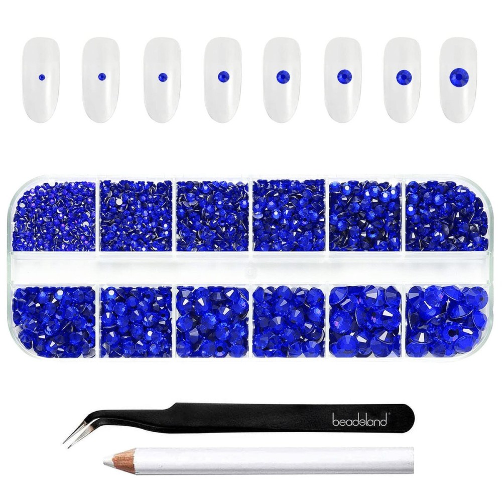 Beadsland Rhinestones for Makeup,8 Sizes 2500pcs Blue Flatback Rhinestones Face Gems for Nails Crafts with Tweezers and Wax Pencil,Sapphire,SS4-SS30 Beadsland Rhinestones for Makeup,8 Sizes 2500pcs Blue Flatback Rhinestones Face Gems for Nails Crafts with Tweezers and Wax Pencil,Sapphire,SS4-SS30