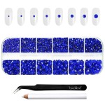Beadsland Rhinestones for Makeup,8 Sizes 2500pcs Blue Flatback Rhinestones Face Gems for Nails Crafts with Tweezers and Wax Pencil,Sapphire,SS4-SS30
