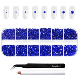 Beadsland Rhinestones for Makeup,8 Sizes 2500pcs Blue Flatback Rhinestones Face Gems for Nails Crafts with Tweezers and Wax Pencil,Sapphire,SS4-SS30