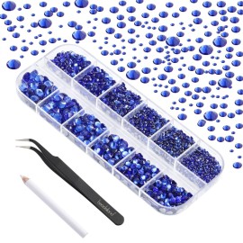 Beadsland Rhinestones for Makeup,8 Sizes 2500pcs Blue Flatback Rhinestones Face Gems for Nails Crafts with Tweezers and Wax Pencil,Sapphire,SS4-SS30 Beadsland Rhinestones for Makeup,8 Sizes 2500pcs Blue Flatback Rhinestones Face Gems for Nails Crafts with Tweezers and Wax Pencil,Sapphire,SS4-SS30