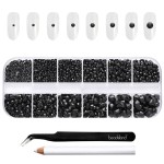 Beadsland Rhinestones for Makeup,8 Sizes 2500pcs Black Flatback Rhinestones Face Gems for Nails Crafts with Tweezers and Wax Pencil,Black,SS4-SS30