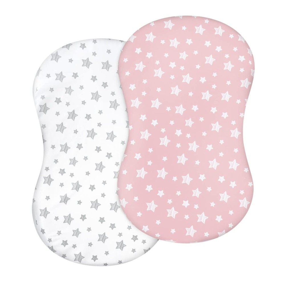 Bassinet Sheet 2 Pack, 33 X 17 Flexible for Different Cradle and Bassinet Mattress, Soft Breathable Universal Sheet for Rectangle, Oval, Hourglass Bassinet Mattress, White&Pink