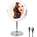 8 Lighted Makeup Mirror with Magnification, 1X/10X Magnifying Mirror with Light, Double Sided 360 Cordless Rechargeable, 3 Colors Brightness Adjustable Makeup Mirror with Lights with 52 LED(Silver)