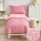 4 Pieces Tufted Toddler Bedding Set Solid Pink Jacquard Tufts, Soft and Embroidery Shabby Chic Boho Bohemian Design for Baby Girls, Includes Comforter, Flat Sheet, Fitted Sheet and Pillowcase