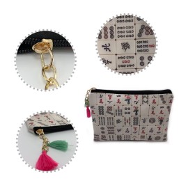 XDMXY Cute Small Cosmetic Bag Mini Makeup Bag for Women and Girls,PU Leather Small Travel Toiletry Bag Accessories Organizer with Zipper Tassel (Mahjong)