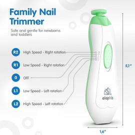Elepho eTrim Baby Nail Trimmer File for Newborn, Infants and Children. Manicure Set with Replacement Heads with Case for On-The-Go Use. Built-in LED Light for Easy Use. A Perfect