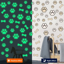 127 Glow in The Dark Dog Paw Stickers Luminous Removable Vinyl Wall Decals for Kids Nursery Bedroom(Green Light)