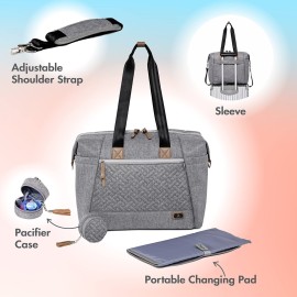 Dikaslon Diaper Bag Tote, Large Travel diaper tote for Mom and Dad, Multifunction baby tote bag for Boys and Girls with Pacifier Case and Changing Pad, Grey