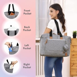 Dikaslon Diaper Bag Tote, Large Travel diaper tote for Mom and Dad, Multifunction baby tote bag for Boys and Girls with Pacifier Case and Changing Pad, Grey