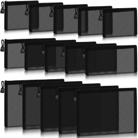 Outus 15 Pieces Mesh Bags Mesh Zipper Pouch Makeup Bags Cosmetic Travel Organizer Pouch Pencil Case(9.84x7.09, 7.87x3.94, 5x3.94 Inches,Black)