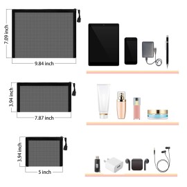 Outus 15 Pieces Mesh Bags Mesh Zipper Pouch Makeup Bags Cosmetic Travel Organizer Pouch Pencil Case(9.84x7.09, 7.87x3.94, 5x3.94 Inches,Black)