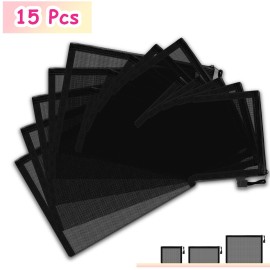 Outus 15 Pieces Mesh Bags Mesh Zipper Pouch Makeup Bags Cosmetic Travel Organizer Pouch Pencil Case(9.84x7.09, 7.87x3.94, 5x3.94 Inches,Black)