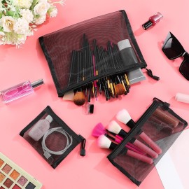 Outus 15 Pieces Mesh Bags Mesh Zipper Pouch Makeup Bags Cosmetic Travel Organizer Pouch Pencil Case(9.84x7.09, 7.87x3.94, 5x3.94 Inches,Black)