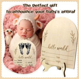 Mayyi Newborn Birth Announcement Sign,Personalized Baby AnnouncementCustom Engraved Wooden Baby Name SignNewborn Photo Props, Hello World Newborn Announcement for Hospital (BAS 01)