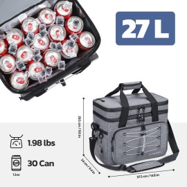 Maelstrom Cooler Bag,Soft Bag,Collapsible Soft Sided Cooler, 30 Cans Beach Leakproof Camping Lunch Cooler Bag Portable Travel Cooler for Grocery Shopping,Kayaking,Grey