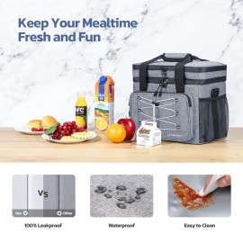 Maelstrom Cooler Bag,Soft Bag,Collapsible Soft Sided Cooler, 30 Cans Beach Leakproof Camping Lunch Cooler Bag Portable Travel Cooler for Grocery Shopping,Kayaking,Grey
