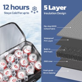 Maelstrom Cooler Bag,Soft Bag,Collapsible Soft Sided Cooler, 30 Cans Beach Leakproof Camping Lunch Cooler Bag Portable Travel Cooler for Grocery Shopping,Kayaking,Grey