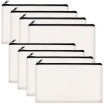 ZeeDix 8 Pack 8.3 x 5 inches Blank DIY Craft Bag - White Canvas Zipper Pouch Bags Multipurpose Cosmetic Bag Makeup Pouch with Zipper, Travel Toiletry Bag for Storage
