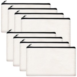 ZeeDix 8 Pack 8.3 x 5 inches Blank DIY Craft Bag - White Canvas Zipper Pouch Bags Multipurpose Cosmetic Bag Makeup Pouch with Zipper, Travel Toiletry Bag for Storage