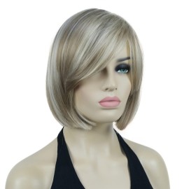 Lydell 8 Straight Short Wigs Bob Hair with Bangs Cute Central Dot Top Heat Resistant Synthetic Wigs (H16/613 Brown with Highlights) Lydell 8 Straight Short Wigs Bob Hair with Bangs Cute Central Dot Top Heat Resistant Synthetic Wigs (H16/613 Brown with Highlights)