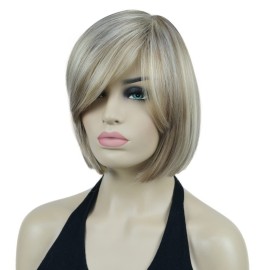 Lydell 8 Straight Short Wigs Bob Hair with Bangs Cute Central Dot Top Heat Resistant Synthetic Wigs (H16/613 Brown with Highlights) Lydell 8 Straight Short Wigs Bob Hair with Bangs Cute Central Dot Top Heat Resistant Synthetic Wigs (H16/613 Brown with Highlights)
