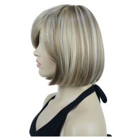 Lydell 8 Straight Short Wigs Bob Hair with Bangs Cute Central Dot Top Heat Resistant Synthetic Wigs (H16/613 Brown with Highlights) Lydell 8 Straight Short Wigs Bob Hair with Bangs Cute Central Dot Top Heat Resistant Synthetic Wigs (H16/613 Brown with Highlights)
