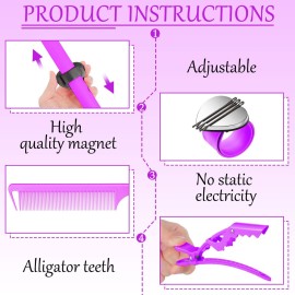 7 Pieces Hair Braiding Tools 1 Piece Magnetic Pin Wristband and 2 Pieces Stainless Steel Pintail Rat Tail Comb with 4 Pieces Wide Teeth Alligator Sectioning Hair Clip for Hair Braid Maker (Purple)