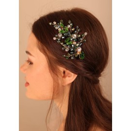 Kercisbeauty Emerald Green Hair Clip for Brides Bridesmaid Wedding Hair Jewelry with Crystal Elegant Hair Piece for Women and Girls (Green)