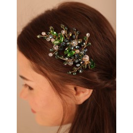 Kercisbeauty Emerald Green Hair Clip for Brides Bridesmaid Wedding Hair Jewelry with Crystal Elegant Hair Piece for Women and Girls (Green)
