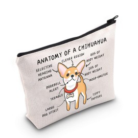 G2TUP Chihuahua Lover Gift Anatomy Of A Chihuahua Makeup Bag Chihuahua Mom Cosmetics Bag Chihuahua Owner Gift Dog Pet Lover Gift Zipper Travel Pouch (Anatomy Of A Chihuahua White Bag)