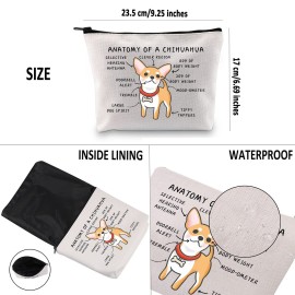 G2TUP Chihuahua Lover Gift Anatomy Of A Chihuahua Makeup Bag Chihuahua Mom Cosmetics Bag Chihuahua Owner Gift Dog Pet Lover Gift Zipper Travel Pouch (Anatomy Of A Chihuahua White Bag)