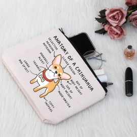 G2TUP Chihuahua Lover Gift Anatomy Of A Chihuahua Makeup Bag Chihuahua Mom Cosmetics Bag Chihuahua Owner Gift Dog Pet Lover Gift Zipper Travel Pouch (Anatomy Of A Chihuahua White Bag)