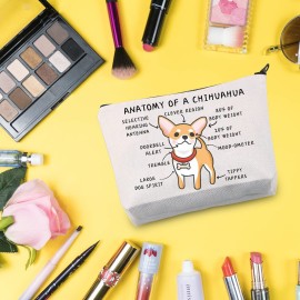G2TUP Chihuahua Lover Gift Anatomy Of A Chihuahua Makeup Bag Chihuahua Mom Cosmetics Bag Chihuahua Owner Gift Dog Pet Lover Gift Zipper Travel Pouch (Anatomy Of A Chihuahua White Bag)