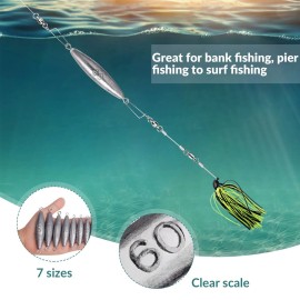 THKFISH Fishing Weights 10PCS Inline Trolling Sinkers Weights Kit Double Ring Sinkers Tor-Pedo Sinkers Saltwater Freshwater 1oz(30g)-10PCS