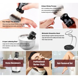 Anbbas Synthetic Badger Hair Shaving Brush,Stainless Steel Shaving Soap Bowl and Higher Brush Holder Stand Set for Men Wet Shave