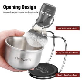 Anbbas Synthetic Badger Hair Shaving Brush,Stainless Steel Shaving Soap Bowl and Higher Brush Holder Stand Set for Men Wet Shave