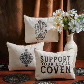 Saintrygo 6 Pcs Witchy Gifts Halloween Tarot Makeup Bag Tarot Cards Phase Aesthetic Moon Canvas Toiletry Cosmetic Bag for Witchcraft Lover Women Coven