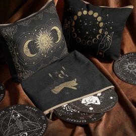 Saintrygo 6 Pcs Witchy Gifts Halloween Tarot Makeup Bag Tarot Cards Phase Aesthetic Moon Canvas Toiletry Cosmetic Bag for Witchcraft Lover Women Coven