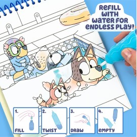Horizon Group USA Bluey Aqua Art - Reusable Water Reveal Activity Pages With Water Pen for No-Mess Drawing and Coloring