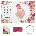 Yokakio Baby Monthly Milestone Blanket Girl, Milestone Blanket for Baby Girl, Track Growth and Age, Newborn Shower Gifts for Mom, Includes Floral Wreath & Pink Bow Headband, 60 X 40