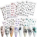 WOKOTO 12 Sheets Gradient Design Flower Nail Stickers for Nail Art Stickers Decals Tips 3D Nail Self-Adhesives Decals for Women Nails Art Design Dry Flowers for Nails Decals 3D Flowers for Nails