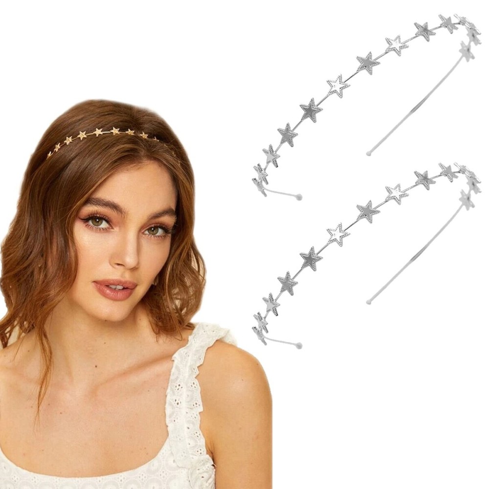 Aswewamt 2 PACK Alloy Five-pointed Star Headbands Bridal Hair Hoop Wedding Hair Accessories Ornaments for Elegant Women Girls (Silver) Aswewamt 2 PACK Alloy Five-pointed Star Headbands Bridal Hair Hoop Wedding Hair Accessories Ornaments for Elegant Women Girls (Silver)