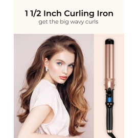 1 1/2 inch Extra Long Barrel Curling Iron, 1.5 Inch Large Barrel for Long Hair Ceramic Tourmaline