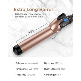 1 1/2 inch Extra Long Barrel Curling Iron, 1.5 Inch Large Barrel for Long Hair Ceramic Tourmaline