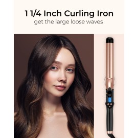 1 1/4 Inch Extra Long Barrel Curling Iron, Ceramic Tourmaline Curling Wand Professional Dual Voltage