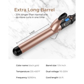 1 1/4 Inch Extra Long Barrel Curling Iron, Ceramic Tourmaline Curling Wand Professional Dual Voltage