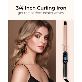 3/4 Inch Extra Long Barrel Curling Iron, Ceramic Tourmaline Curling Wand Professional Dual Voltage