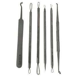 German Stainless Professional Set of 6- Blackhead Remover Comedones Extractor Acne Removal Kit for Blemish,Whitehead Popping, Zit Removing for Nose Face Tools-Blackhead Removal w/Zipper Leather case